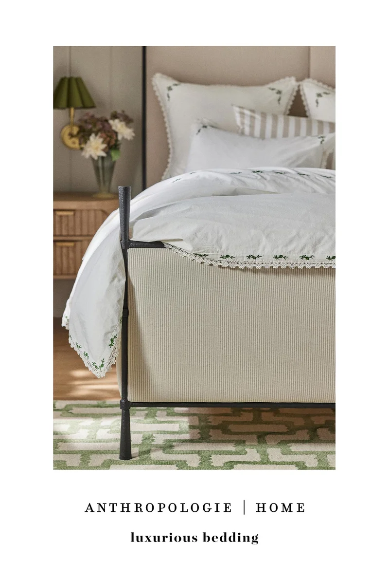 anthropologie home, luxurious bedding