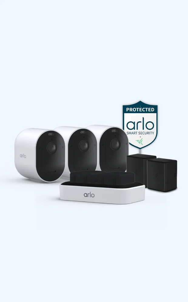 Arlo Pro 6 Security Camera 3 Camera Kit with Rechargeable Batteries and Dual Charging Station.