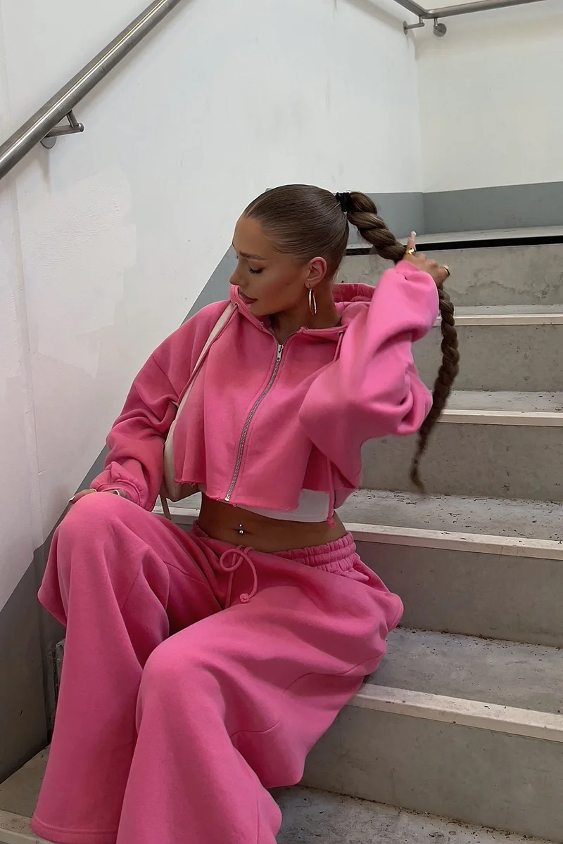 Image of On The Go Fleece Pant Set - Pink