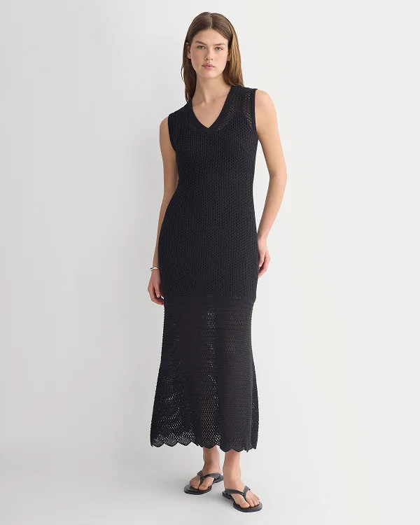 Image | Lace Knit Maxi Sweater Dress | Black