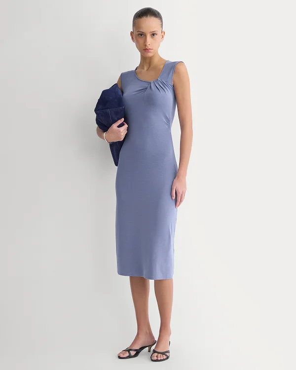 Image | Knit Asymmetrical Midi Dress | Blue Dusk