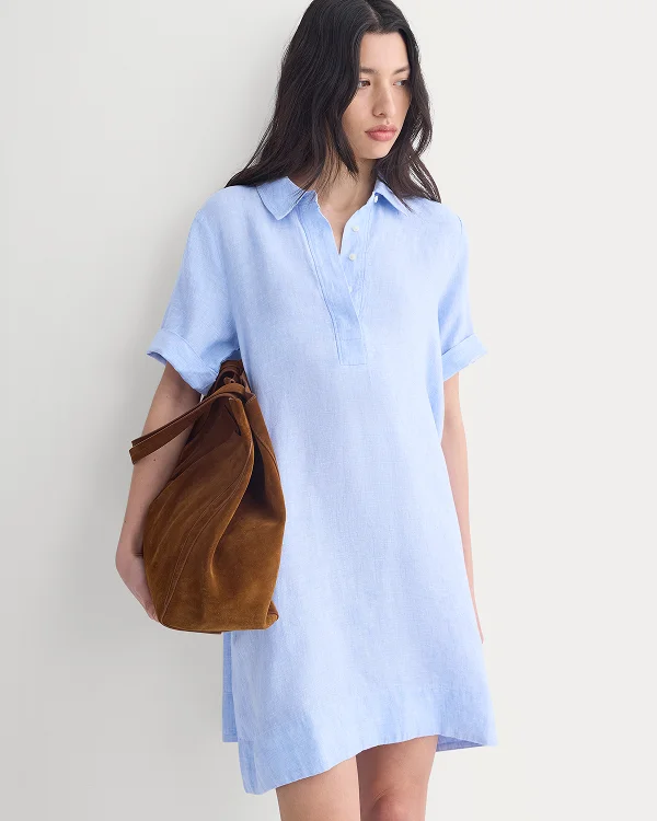 Image | Mini Popover Shirtdress in Linen | Light Blue