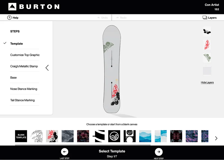 Screenshot of the Burton Custom Shop website