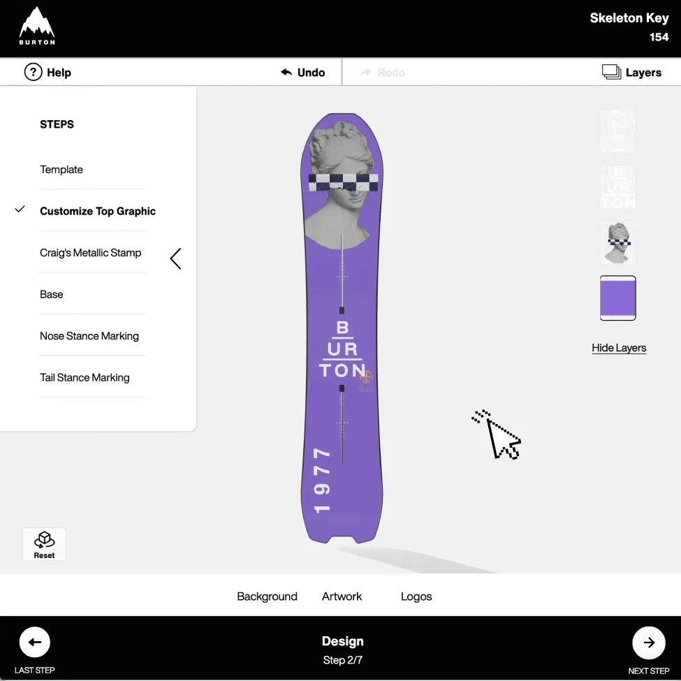 Screenshot of the different boards available to purchase on the Custom Board Shop