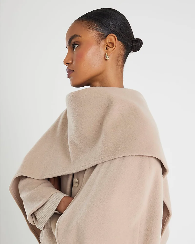 Womens Cream Scarf Cape Coat