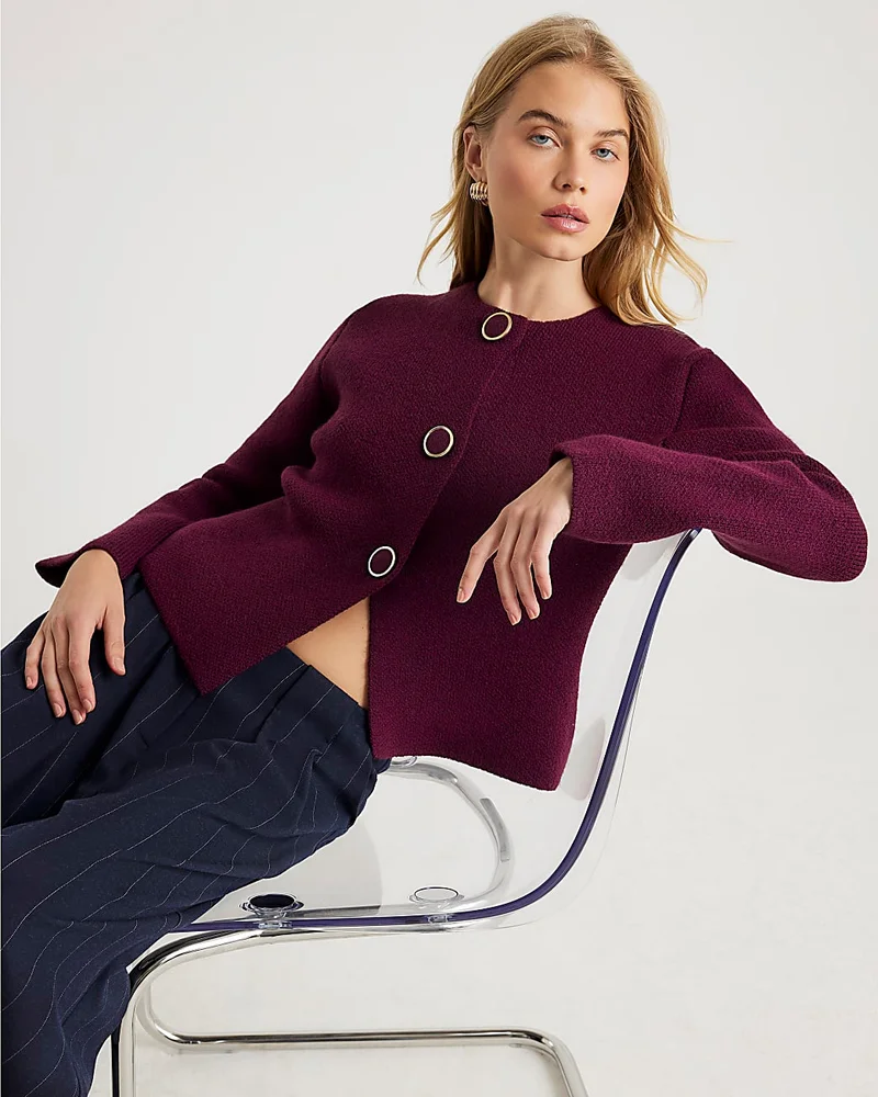 Womens Red Knitted Button Detail Cardigan