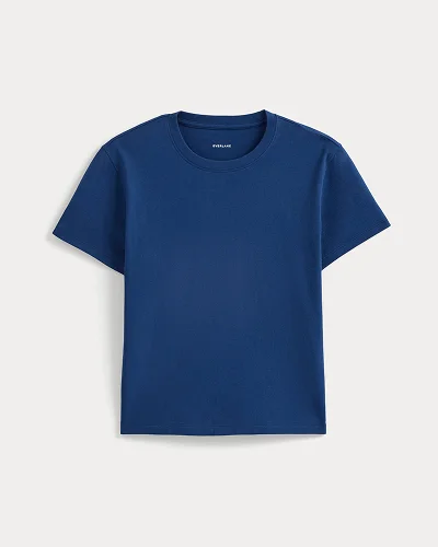 Image | The Box-Cut Tee in Essential Cotton | Estate Blue  Passion Fruit Heather Rose