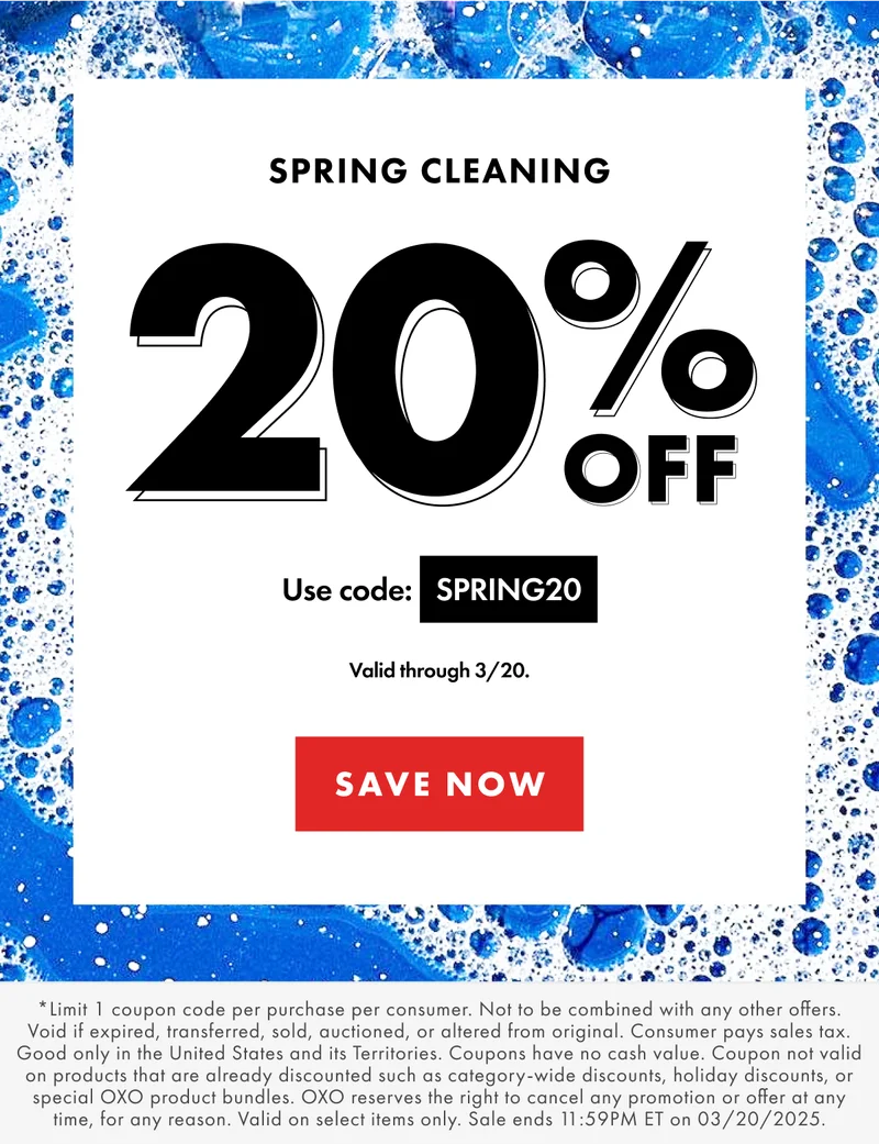 20 percent off. Spring cleaning flash sale reminder. Use code SPRING20.