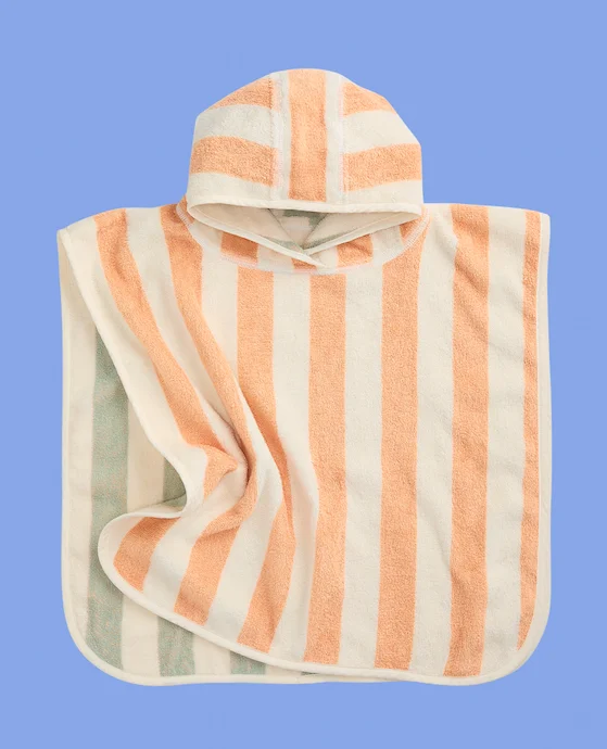 KIDLY by MORI Towelling Hooded Poncho - Orange Stripe