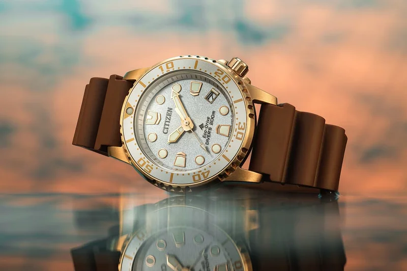 Closeup of the new brown strap Promaster Dive 37mm