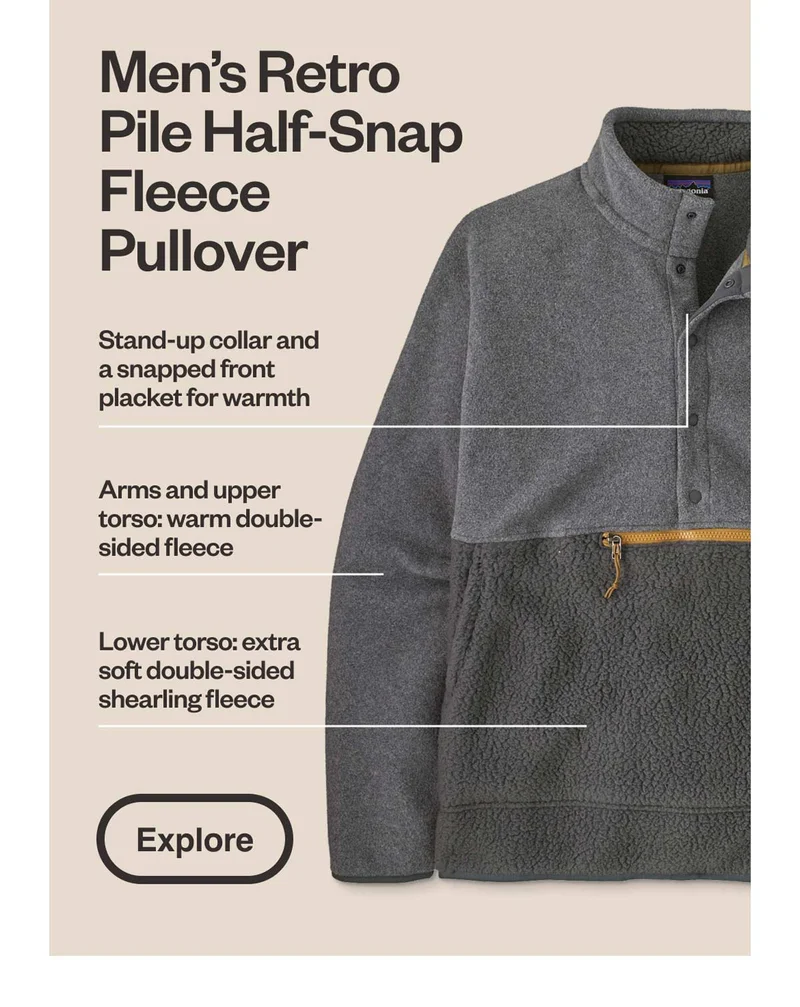 Men’s Retro Pile Half-Snap Fleece Pullover.