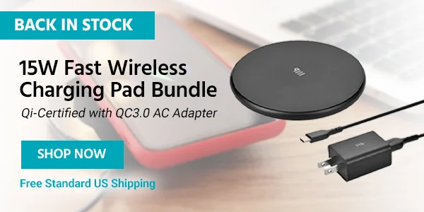 Back In Stock 15W Fast Wireless Charging Pad Bundle Qi-Certified with QC3.0 AC Adapter Free Standard US Shipping Shop Now >>