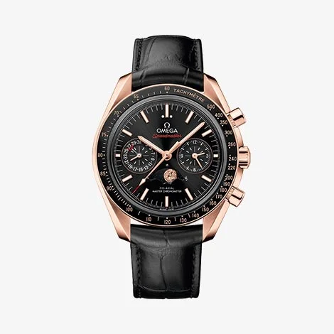 Speedmaster Moonphase, Sedna gold on leather strap