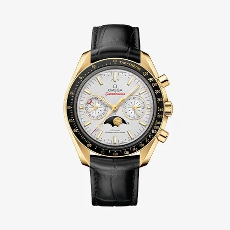 Speedmaster Moonphase, yellow gold on leather strap