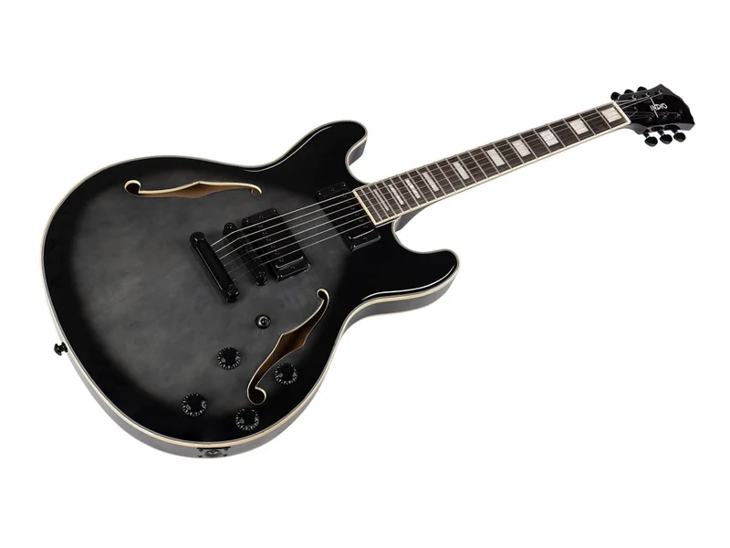 Indio by Monoprice Boardwalk Flamed Maple Semi Hollow Body Electric Guitar with Gig Bag, Charcoal
