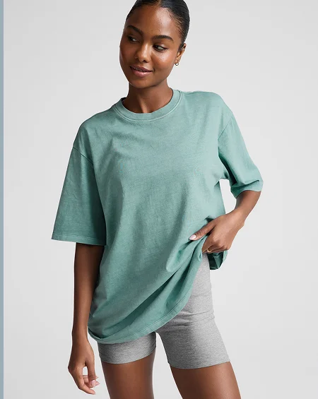 SoftKnit Better Than Ever Oversized Cotton Tee in Washed Teal Sea