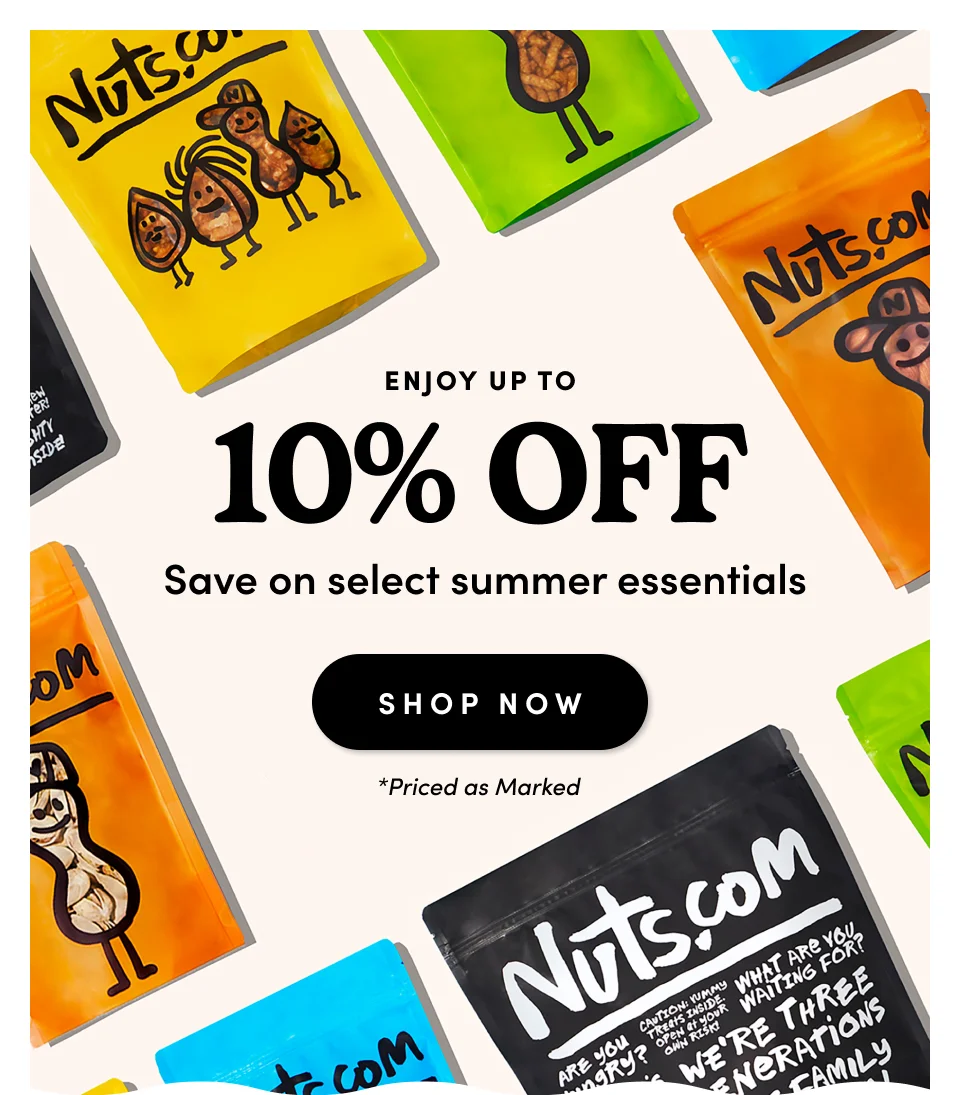 Nuts.com; Enjoy Up to 10% OFF select on-the-go  single serves and snacks SHOP NOW