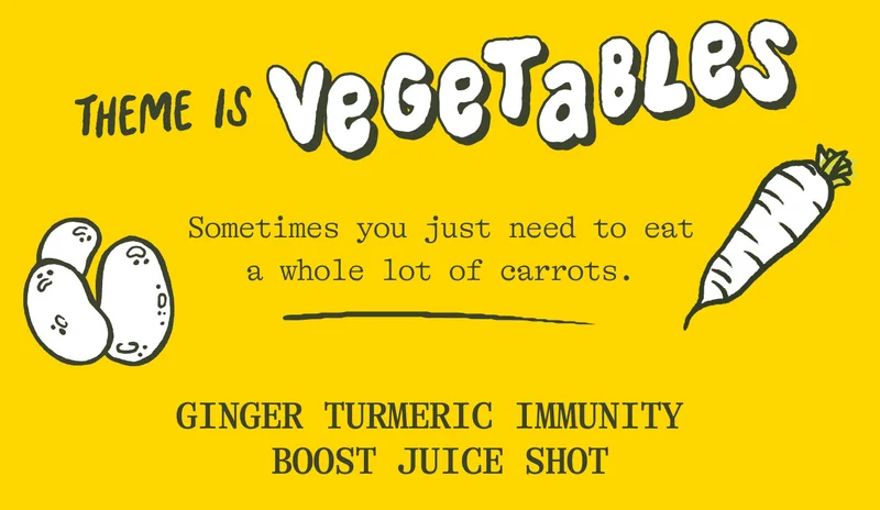 Theme is: VEGETABLES!!! Sometimes you just need to eat a whole lot of carrots. And potatoes. And ginger. Ginger Turmeric Immunity Boost Juice Shot