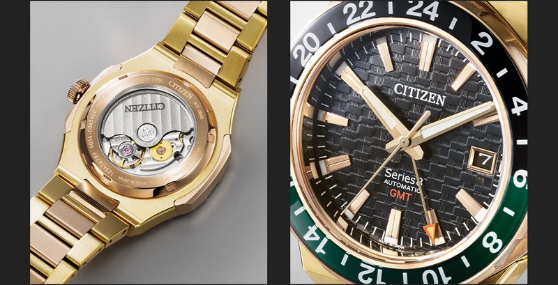 Modern, sporty, and incredibly functional, the automatic GMT movement, visible through the exhibition case back, maintains an accuracy of +20/-10 seconds per day and can keep track of multiple time zones.