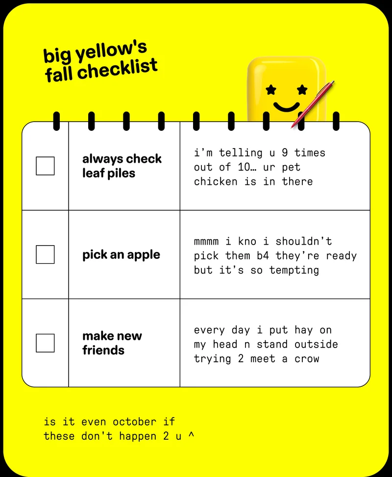 big yellow's fall checklist