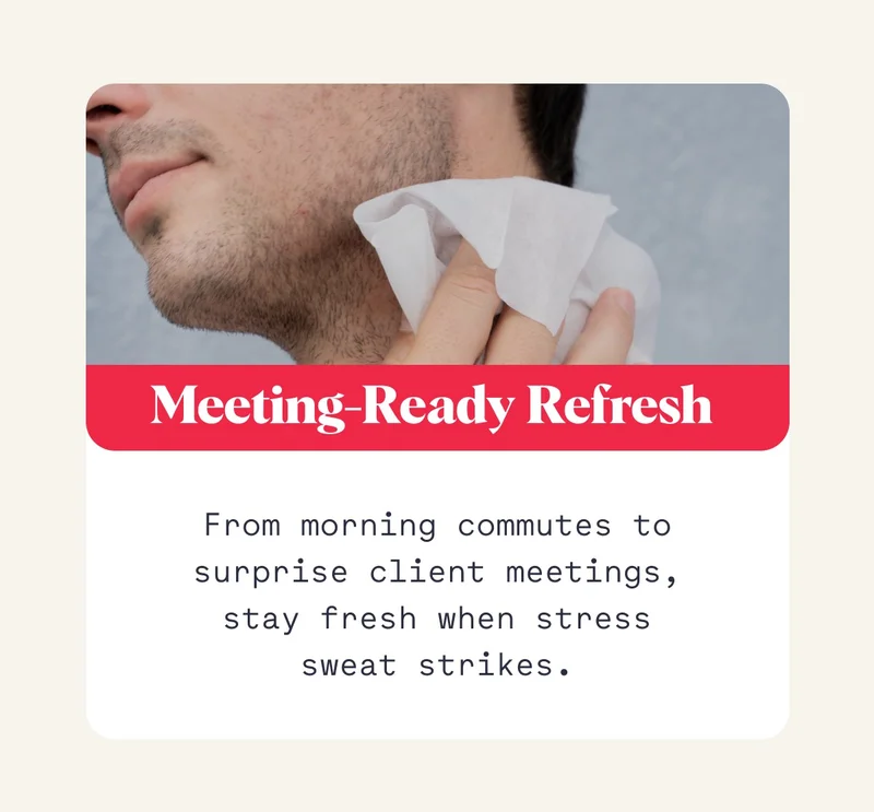 Meeting-Ready Refresh&nbsp; From morning commutes to surprise client meetings, stay fresh when stress sweat strikes.