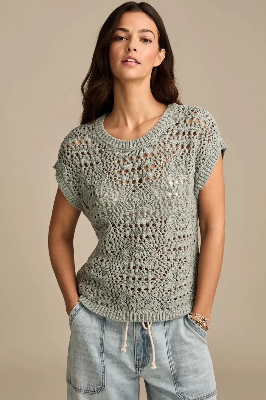 Image of Lucky Brand Crochet Sweater Vest - Women's Clothing Tops Sweaters in Turtledove