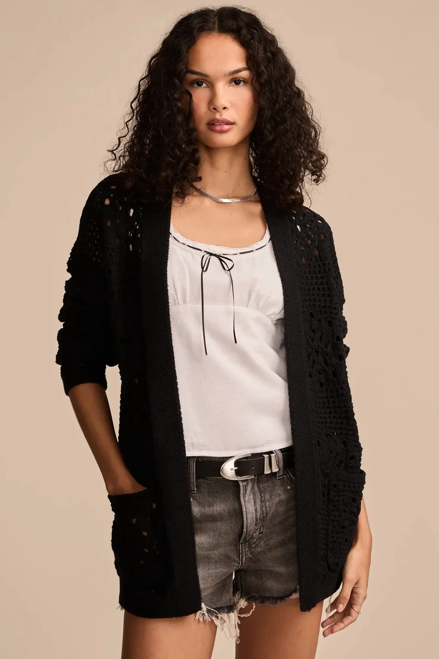 Image of Lucky Brand Mixed Stitch Cardigan - Women's Clothing Tops Sweaters in Turtledove