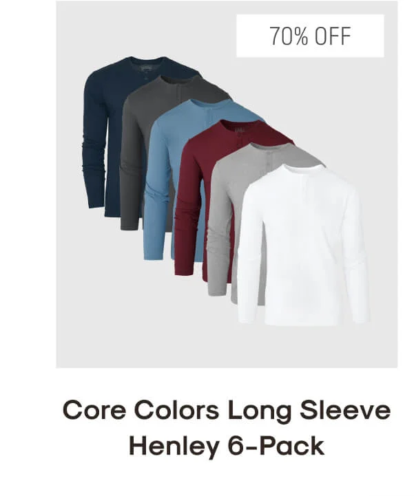 core colors long sleeve henley 6pack