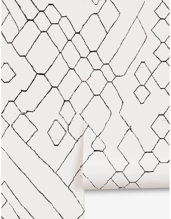 Moroccan Wallpaper Mural by Sarah Sherman Samuel - Black and Ivory
