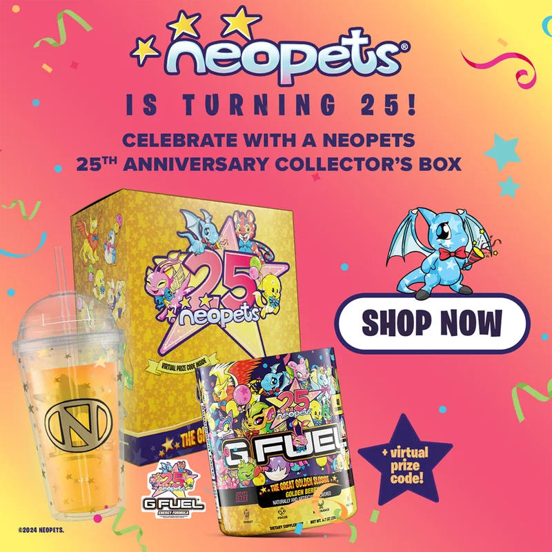 Neopets 25th Anniversary Collector’s Box display (w/cup, tub, code, box)