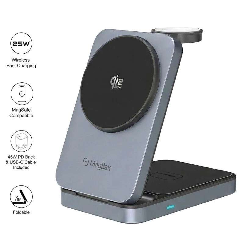 Image of MagBak 3-in-1 Qi2.2 Wireless Compact Travel Charger