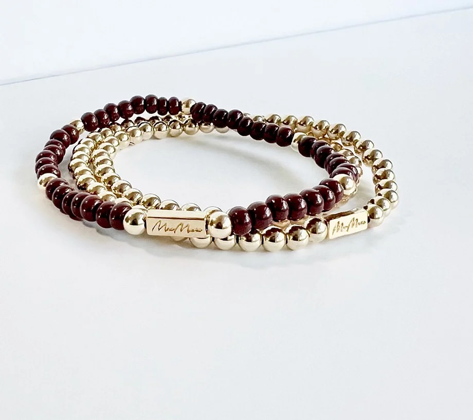 MaeMarie Wraps Bark Bead Bracelet Set, 14K GoldPlated