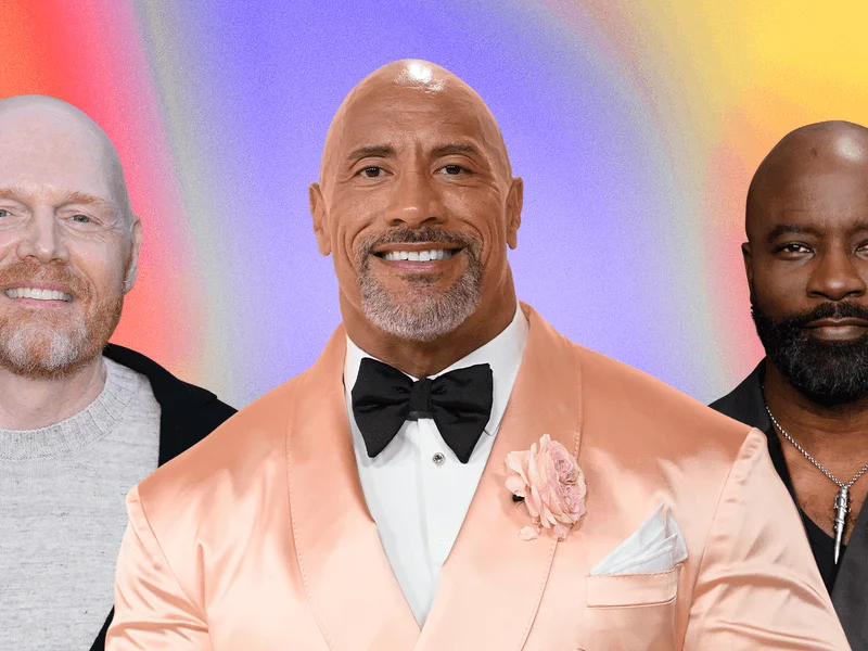 Image may contain: Bill Burr, Dwayne Johnson, Mike Colter, Head, Person, Face, Happy, Smile, Adult, and Accessories best beard styles for bald guys