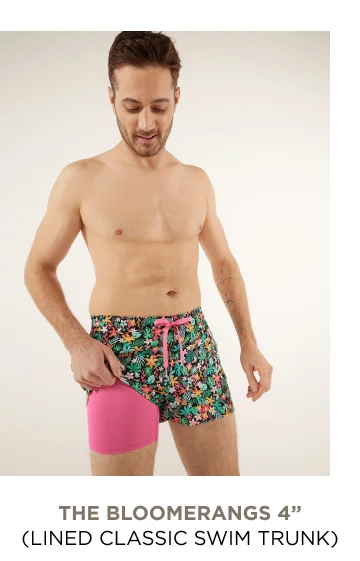 Lined Classic Swim Trunk: The Bloomerangs 4''
