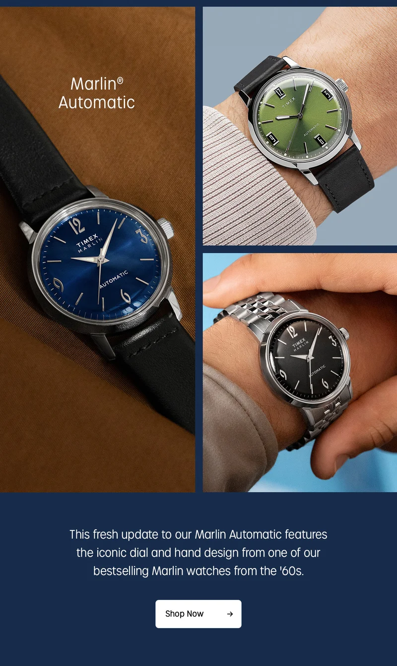 Marlin Automatic | This fresh update to our Marlin Automatic features the iconic dial and hand design from one of our bestselling Marlin watches from the 60s. | Shop Now