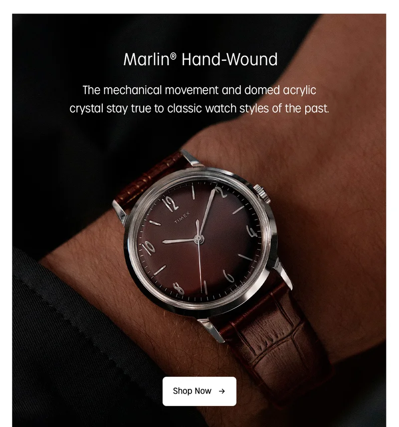 Marlin Hand-Wound | The mechanical movement and domed acrylic crystal stay true to classic watch styles of the past. | Shop Now