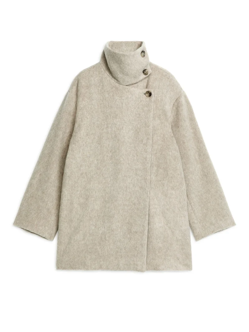Stand Collar Coat Beige Melange