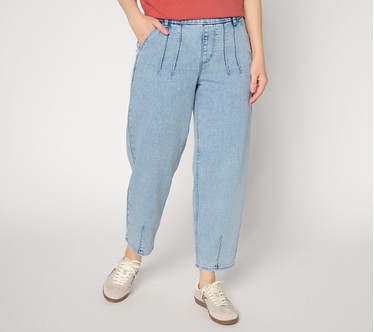 LOGO by Lori Goldstien Tall Indigo Barrel Leg Ankle Jeans