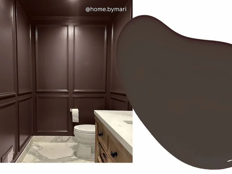 Powder room color drenched in Coffee Date