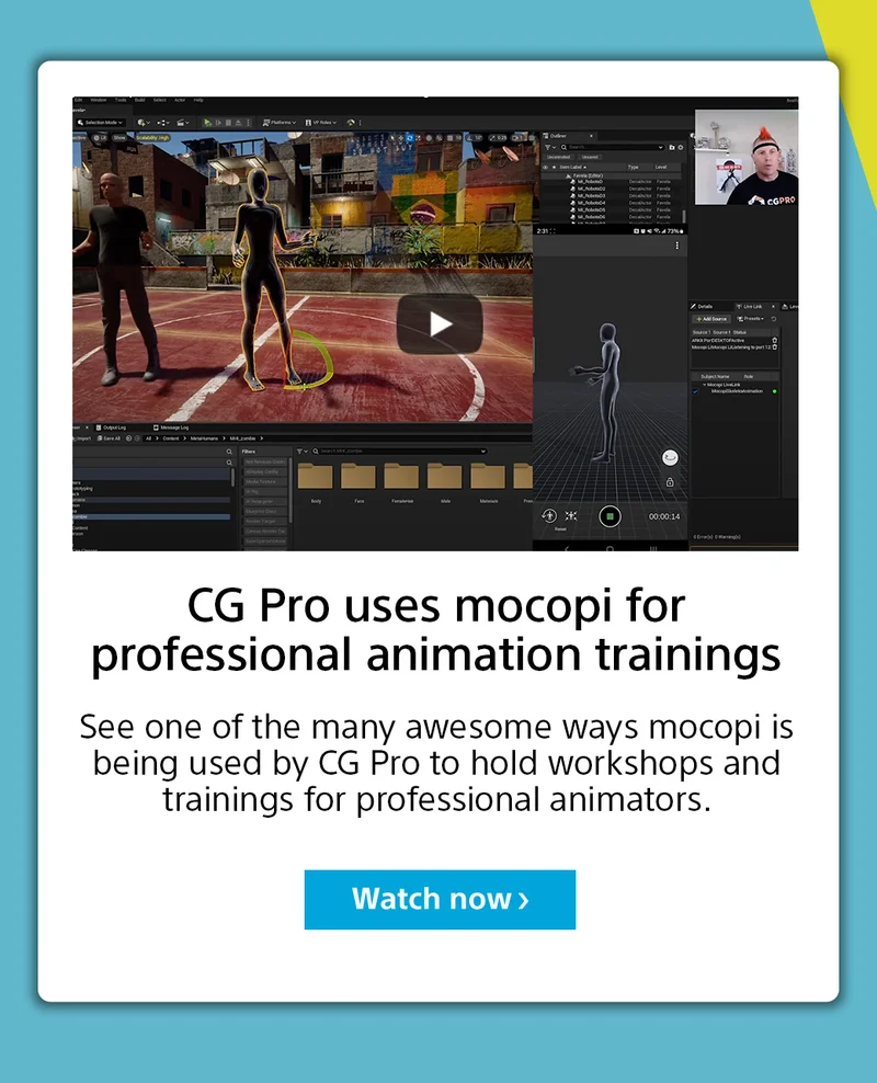 CG Pro uses mocopi for professinal animation trainings | See one of the many awesome ways mocopi is being used by CG Pro to hold workshops and trainings for professional animators. | Watch now
