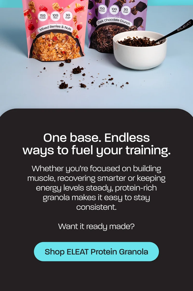 One base. Endless ways to fuel your training. Whether you’re focused on building muscle, recovering smarter or keeping energy levels steady, protein-rich granola makes it easy to stay consistent.  Want it ready made?