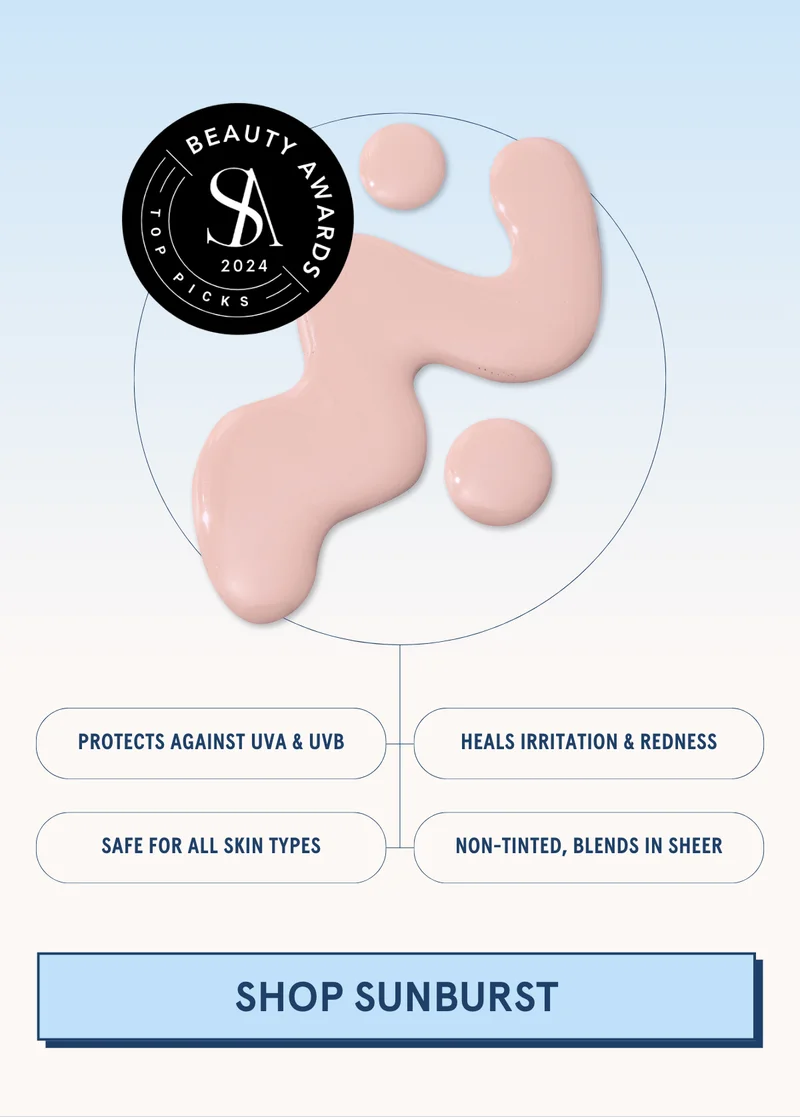 Protects against UVA & UVB | Heals irritation & redness | Safe for All Skin Types | Non-tinted, blends in sheer [SHOP SUNBURST]