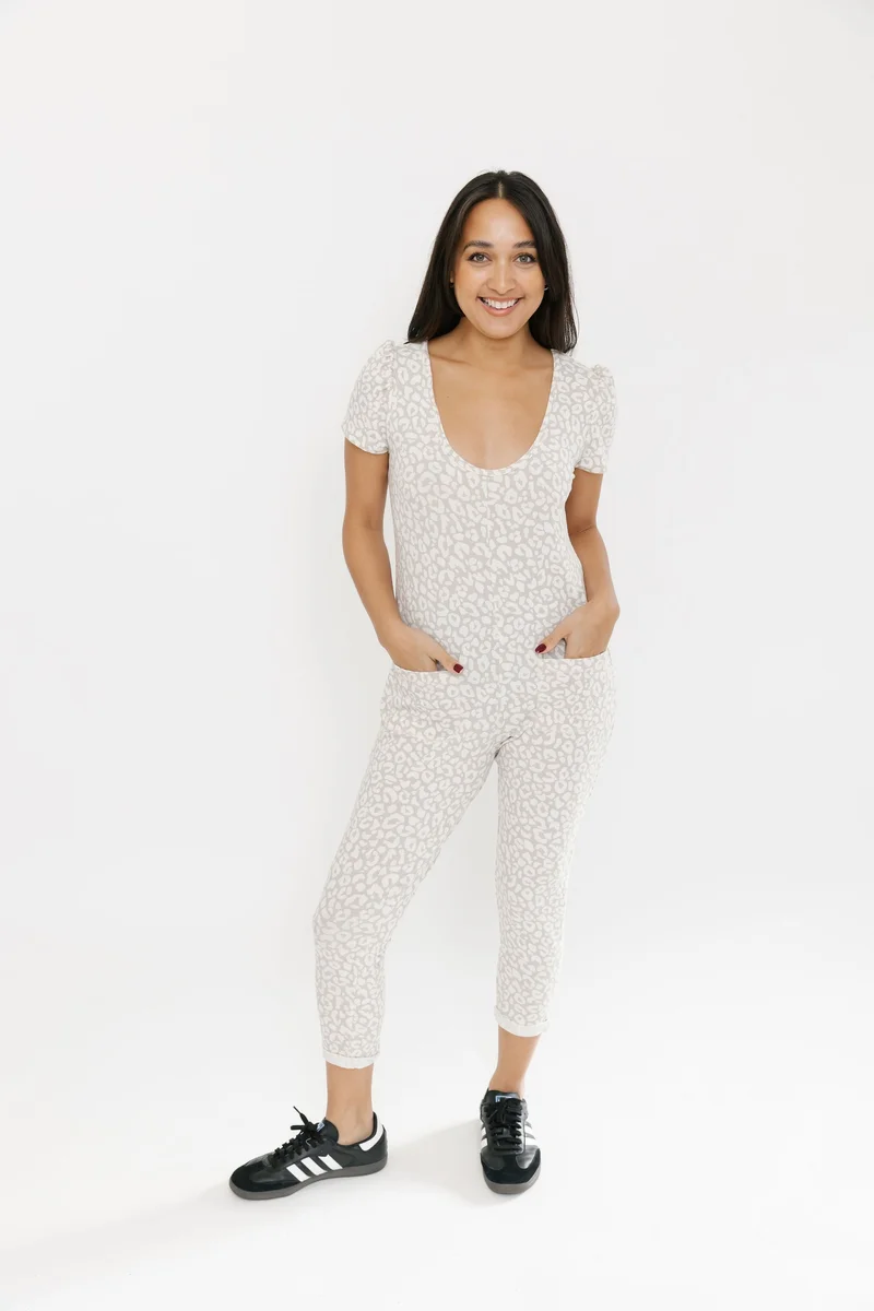 Image of Mae Romper in Ivory Lola Leopard