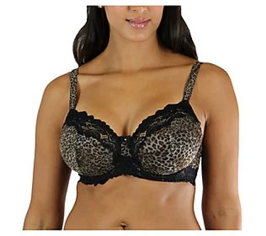 Lunaire Barbados Underwire Animal Print Mesh Bra w/ Lace Trim 36 D