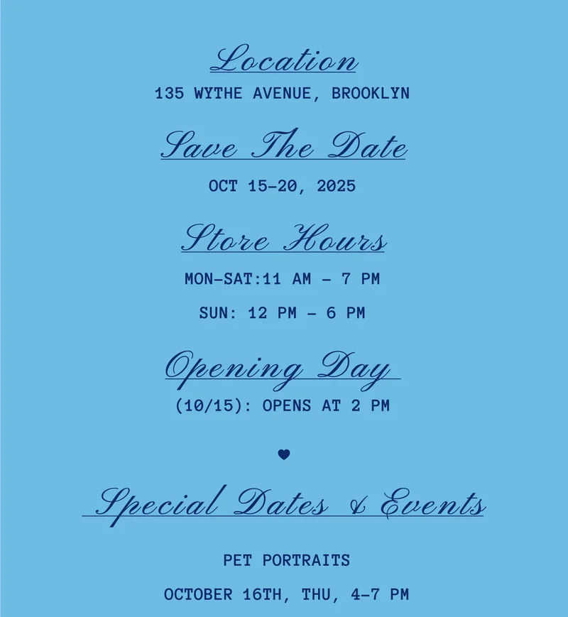 Location: 135 Wythe Avenue, Brooklyn - Save the date: Oct 15-20, 2025