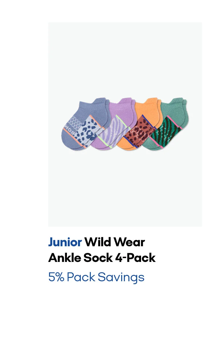 Junior Wild Wear Ankle Sock 4-Pack  5% Pack Savings