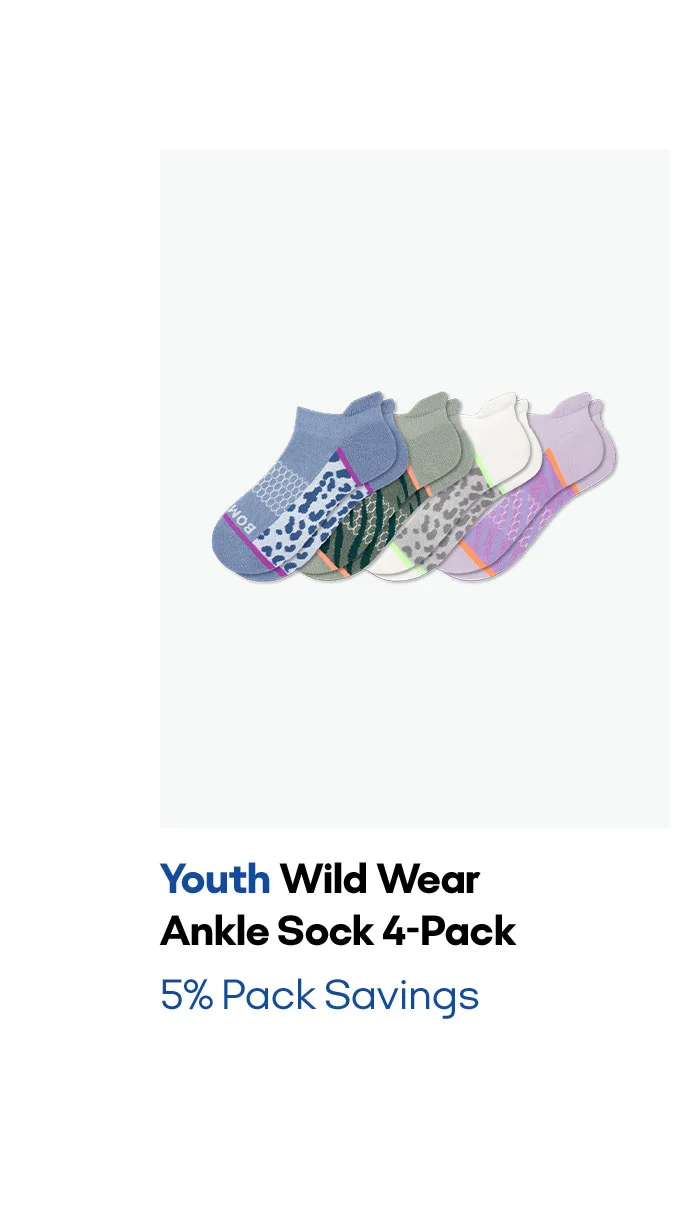 Youth Wild Wear Ankle Sock 4-Pack  5% Pack Savings