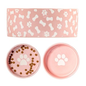10 Strawberry Street Set of 2 Bone & Paw Pattern Pet Dishes