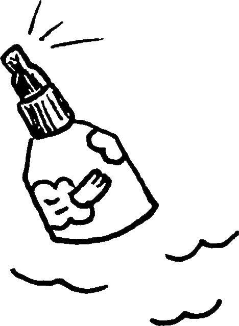 A black line illustration of a spray bottle floating in water.