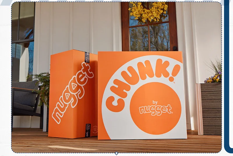A new Big Orange Box™ on a doorstep with the name CHUNK written on it.